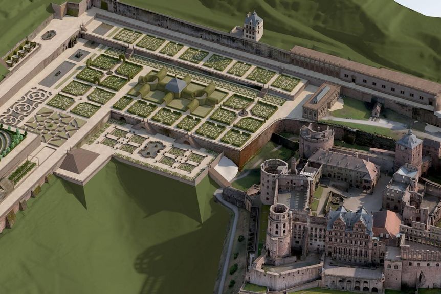 Schloss Heidelberg, virtuelle Rekonstruktion von Schloss und Schlossgarten